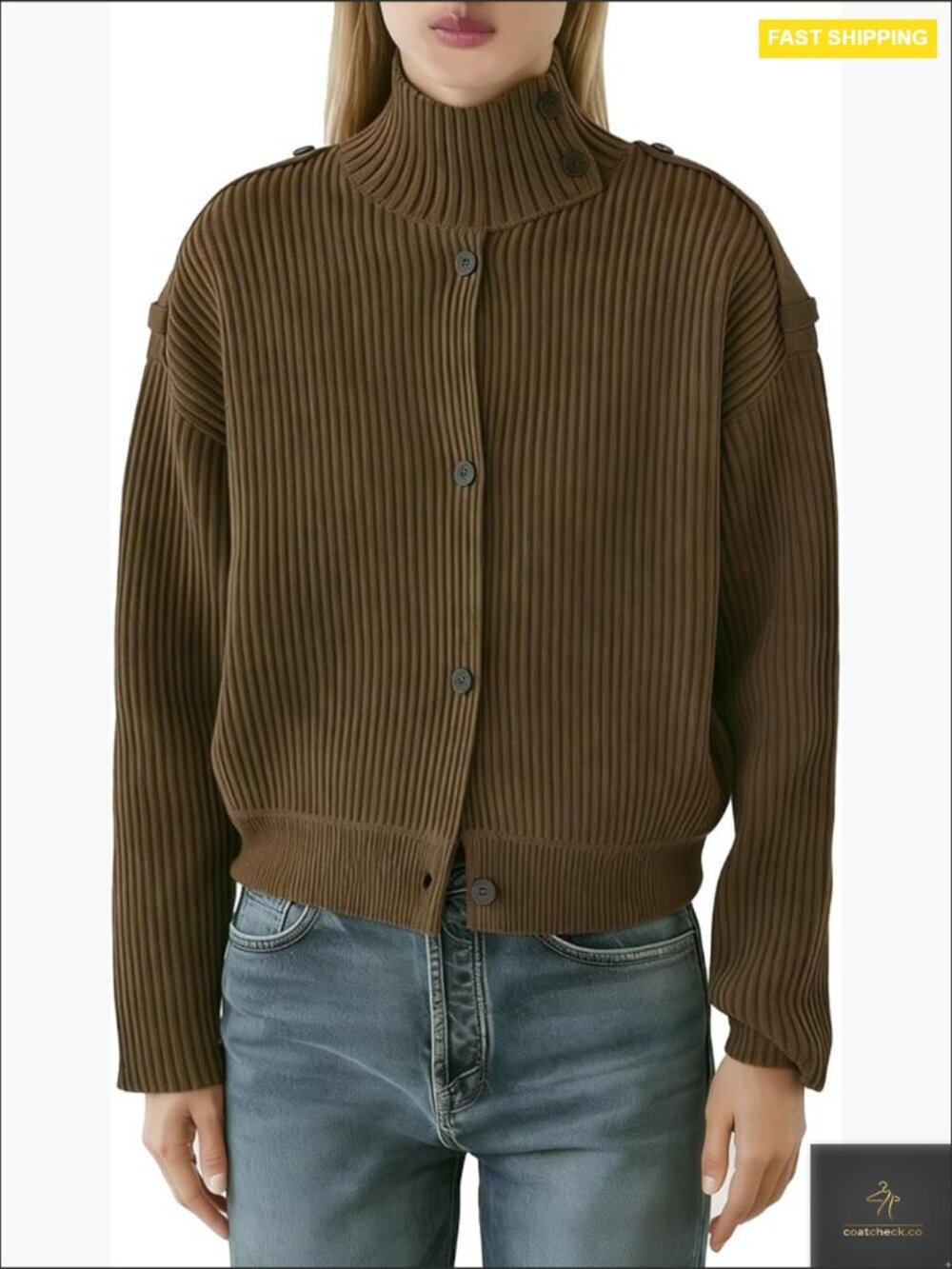Cropped Cardigan Turtleneck Knit Coat Button Front Casual Elegant Fall Outfit